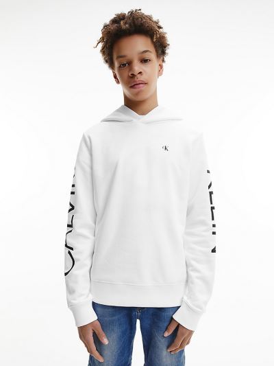 Calvin Klein Ruhák HU881986 | Calvin Klein Organic Cotton Logo Fiu Kapucnis Pulóver Világos Fehér